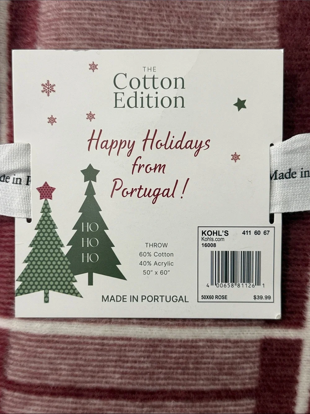 The Cotton Edition Made in Portugal Plaid Throw Blanket NWT